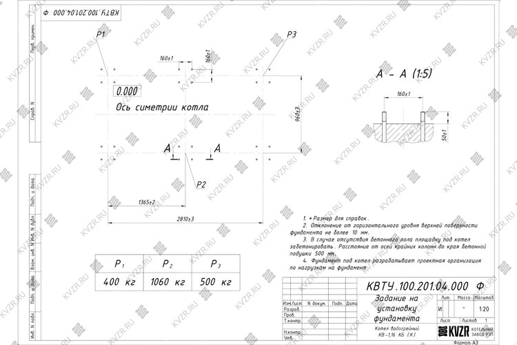 Чертеж фундамента котла КВр 1.16